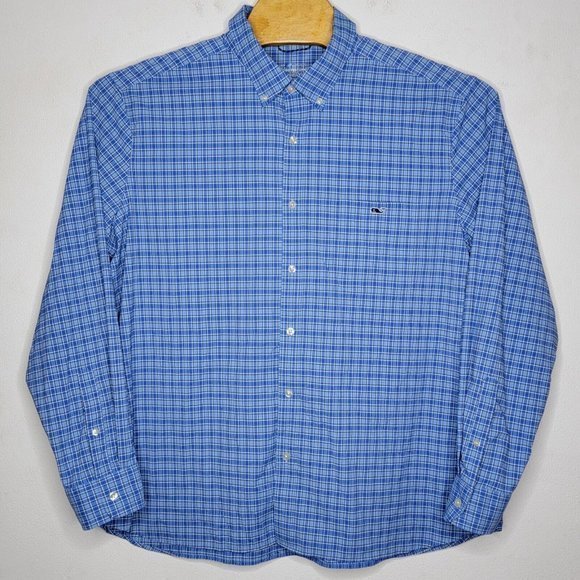 Vineyard Vines 2XL OTG Performance Blue Plaid Long Sleeve Button Front‎ Shirt - Picture 2 of 4